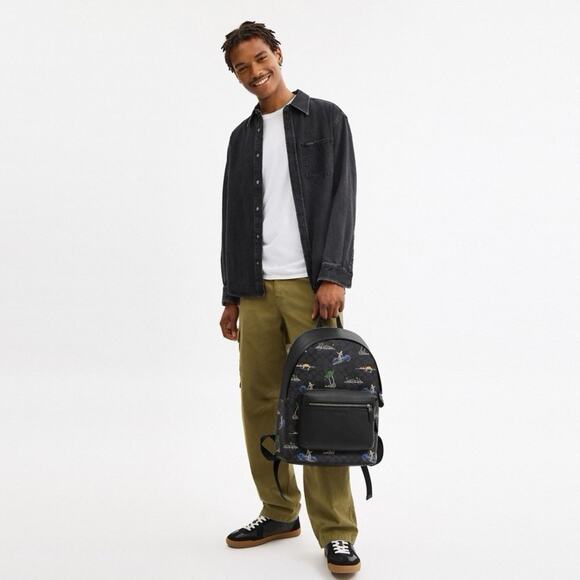 NWT Coach Men's Waist Backpack Signature Canvas Surf Print CBI31 Charcoal - Picture 8 of 10